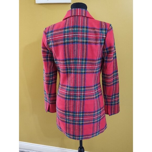 VTG Y2K Venus Dbl Breasted Wool Blend Red Tartan Peacoat Sz 4 Classic Scottish - Picture 4 of 8